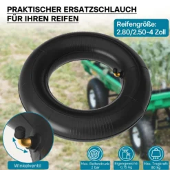 Wiltec Standard Schlauch für Reifen Größe 2.80/2.50-4, bis 80 kg Traglast, mit abgewinkeltem Ventil TR87 für Schubkarren, Sackkarren und E-Scooter