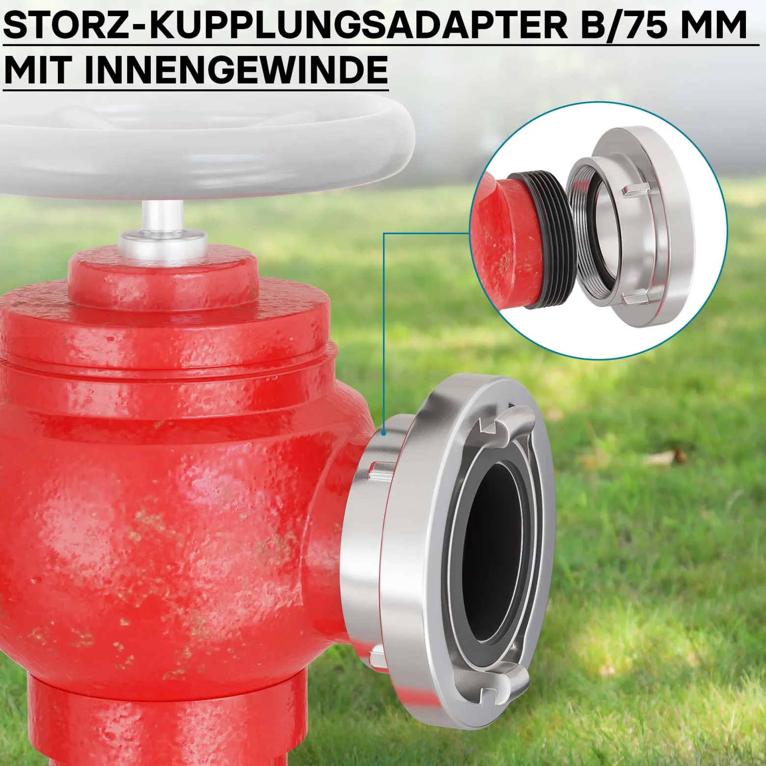 Wiltec Storz Kupplung B 75mm Festkupplung 75-B mit Innengewinde 3"X2,5" BSP aus Aluminium B Schlauchkupplung