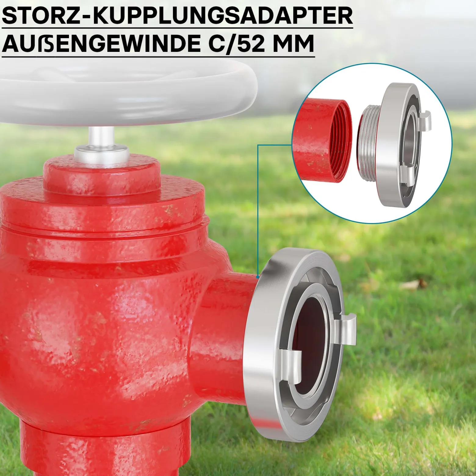 Wiltec Storz Kupplung C 52mm Festkupplung mit Außengewinde 2" 59,25mm aus Aluminium C Schlauchkupplung