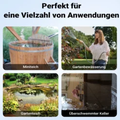 Wiltec Tauchpumpe mit Schwimmerschalter 1200 W, Tiefbrunnenpumpe bis 7 m Tiefe, Brunnenpumpe 40 m Förderhöhe, Wasserpumpe für Klarwasser