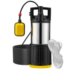 Wiltec Tauchpumpe mit Schwimmerschalter 1200 W, Tiefbrunnenpumpe bis 7 m Tiefe, Brunnenpumpe 40 m Förderhöhe, Wasserpumpe für Klarwasser