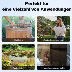 Wiltec Tauchpumpe mit Schwimmerschalter 1000 W, Tiefbrunnenpumpe bis 7 m Tiefe, Brunnenpumpe 30 m Förderhöhe, Wasserpumpe für Klarwasser