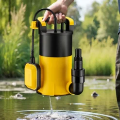 Wiltec Tauchpumpe mit Schwimmer 550 W, flachabsaugende Pumpe bis 1 mm, Tiefbrunnenpumpe 7 m Förderhöhe und 7 m Tiefe, Flachsaugerpumpe für Klarwasser