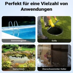 Wiltec Tauchpumpe mit Schwimmer 550 W, flachabsaugende Pumpe bis 1 mm, Tiefbrunnenpumpe 7 m Förderhöhe und 7 m Tiefe, Flachsaugerpumpe für Klarwasser