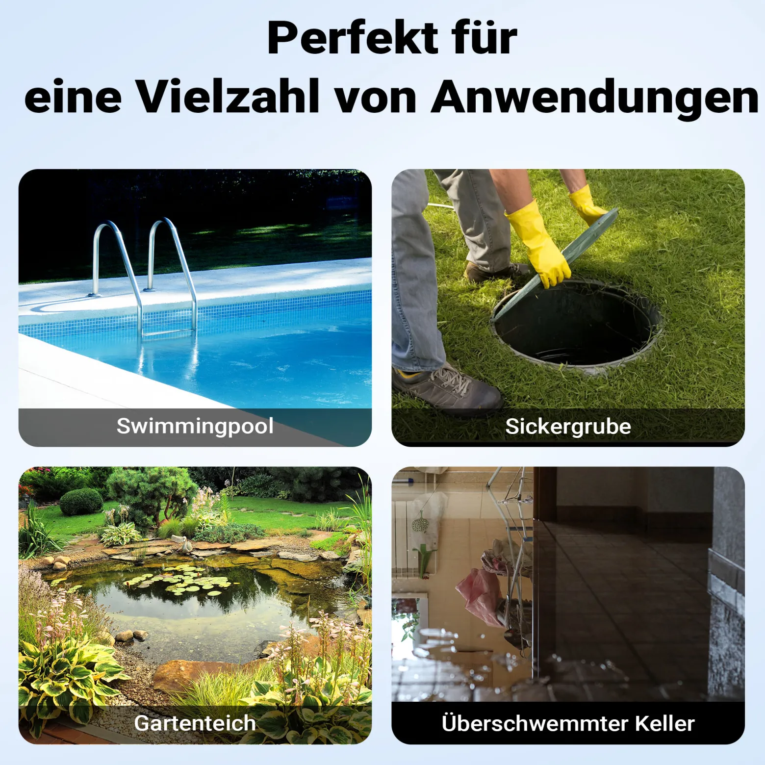 Wiltec Tauchpumpe mit Schwimmer Edelstahl 850 W, flachabsaugende Pumpe bis 1 mm, Tiefbrunnenpumpe bis 7 m Tiefe & 8,5 m Förderhöhe, Flachsaugerpumpe für Klarwasser