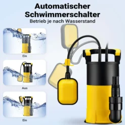 Wiltec Tauchpumpe mit Schwimmer 850 W, flachabsaugende Pumpe bis 1 mm, Tiefbrunnenpumpe 8,5 m Förderhöhe & 7 m Tiefe, Flachsaugerpumpe für Klarwasser