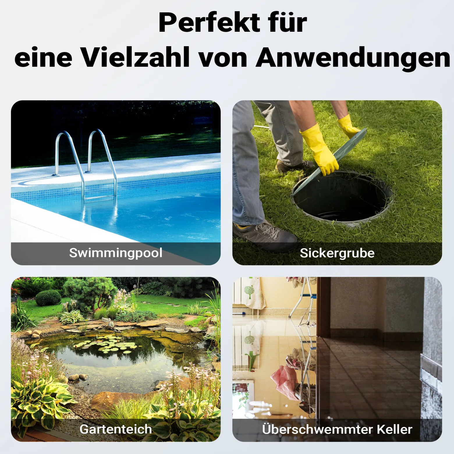 Wiltec Tauchpumpe mit Sensor 550 W, Tiefbrunnenpumpe mit 2 Modi, leistungsstarke Wasserpumpe 11500 l/h, Brunnenpumpe 8,5 m Förderhöhe & 7 m Tiefe