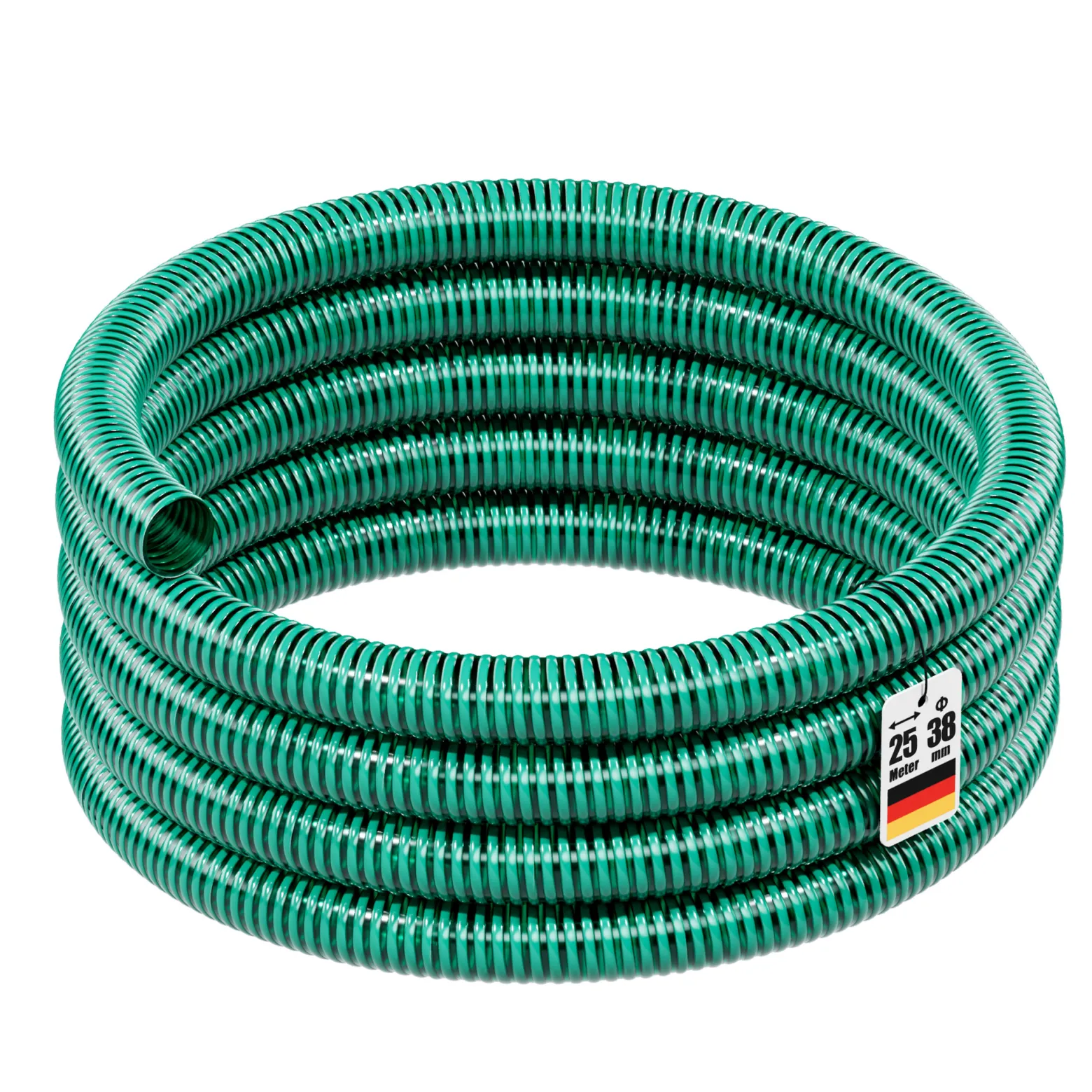 Wiltec Teichschlauch 25m, flexibel, 38mm (1 1/2") grün - Made in Europe, Saugschlauch Druckschlauch