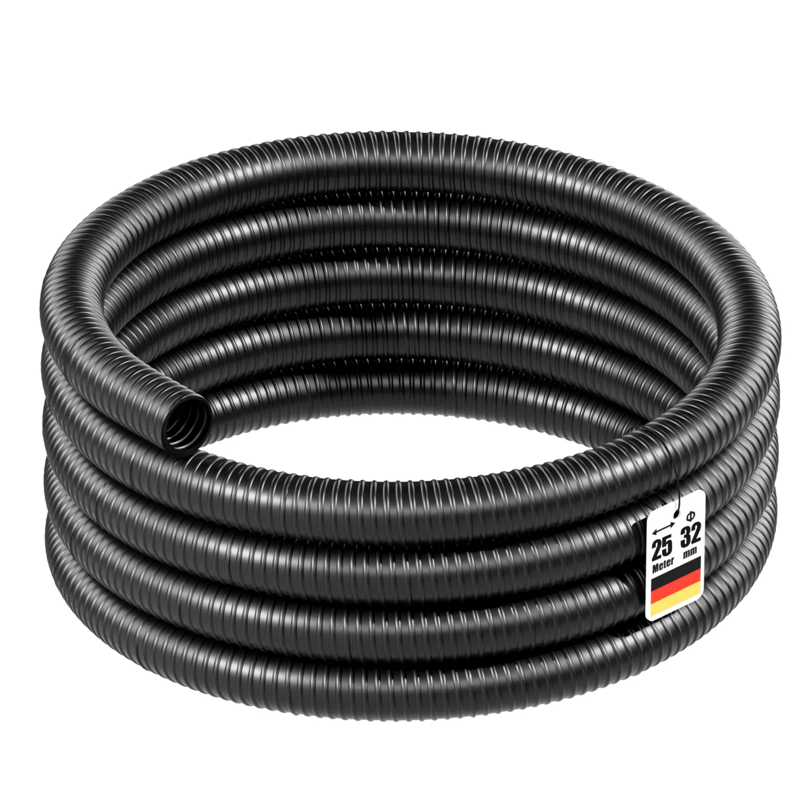 Wiltec Teichschlauch 25m Spiralschlauch 32 mm (1 1/4") schwarz, lichtundurchlässig, extrem biegsam Saugschlauch Druckschlauch