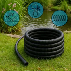 Wiltec Teichschlauch 25m Spiralschlauch 19 mm (3/4") schwarz, lichtundurchlässig, extrem biegsam, glatte Innenwand Saugschlauch Druckschlauch