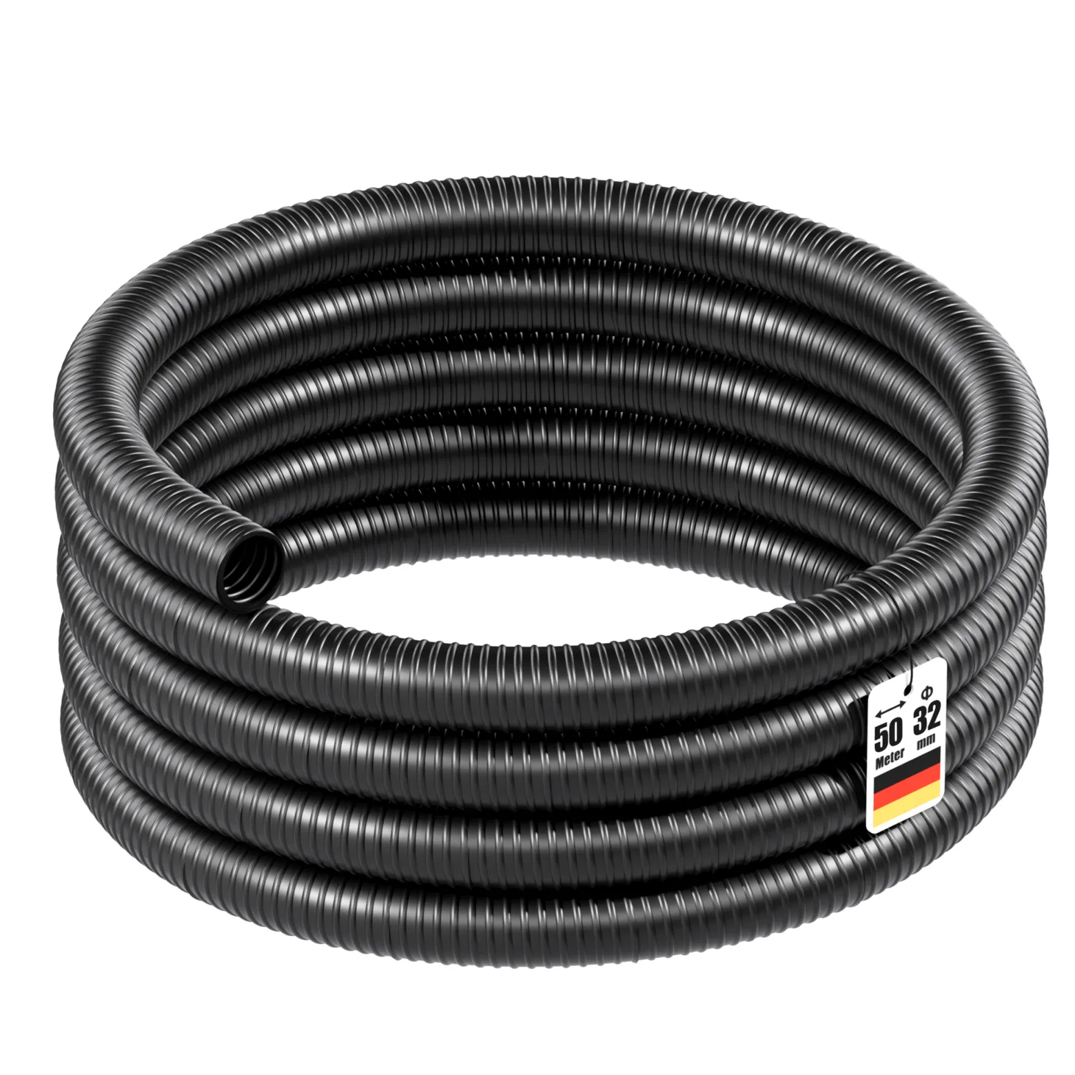 Wiltec Teichschlauch 50m Spiralschlauch 32 mm (1 1/4") schwarz, lichtundurchlässig, extrem biegsam Saugschlauch Druckschlauch