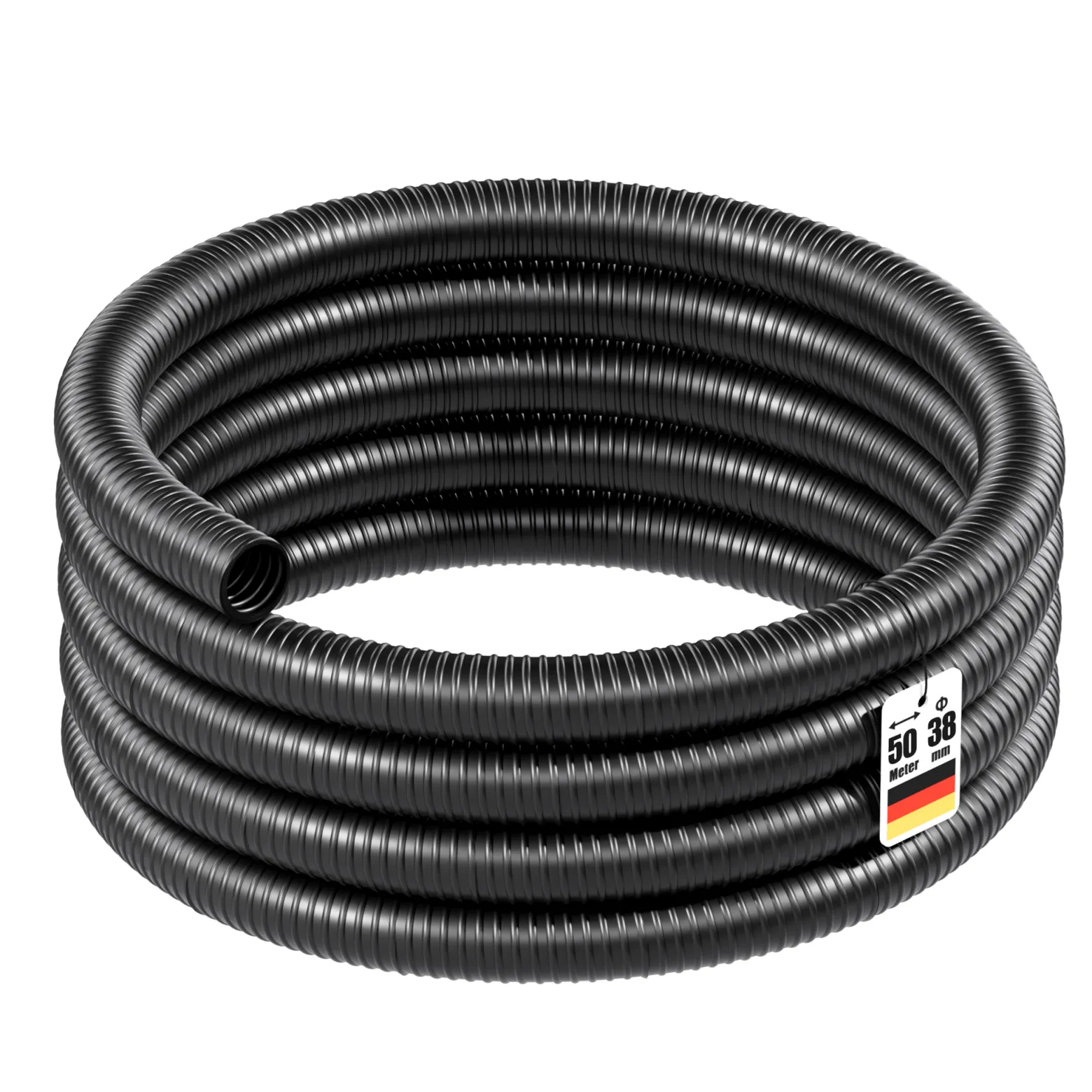Wiltec Teichschlauch 50m Spiralschlauch 38mm (1 1/2") schwarz, lichtundurchlässig, extrem biegsam Saugschlauch Druckschlauch