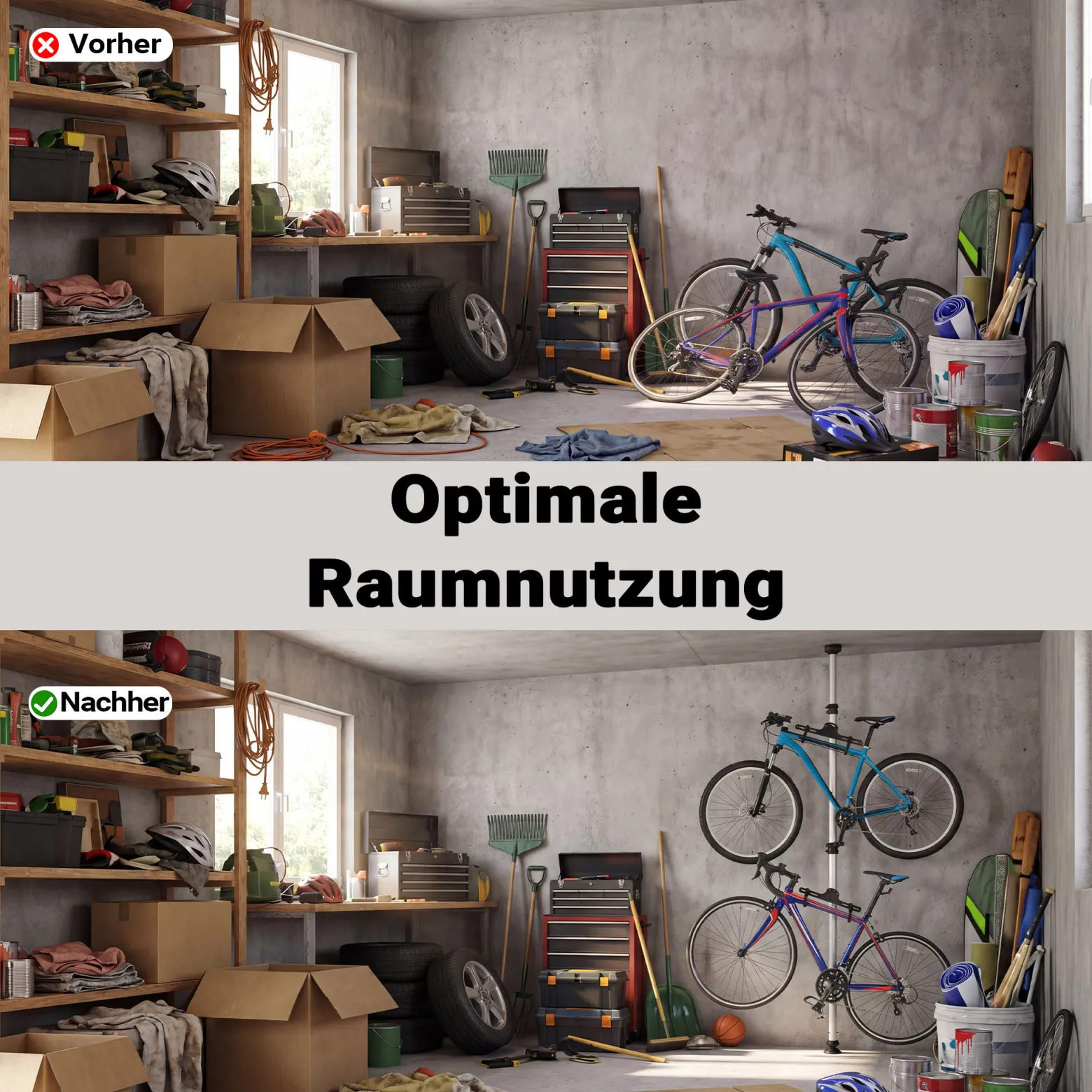 Wiltec Teleskop Fahrradhalter für 2 Räder je 20kg 160-340cm, Fahrradständer platzsparend, Hängesystem verstellbar mit 360° Haltearmen