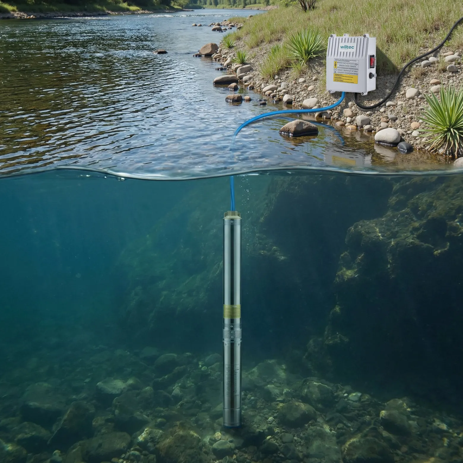 Wiltec 4" Tiefbrunnenpumpe 1100W, Wasserpumpe mit Fördermenge 6000 l/h, Tauchpumpe mit Eintauchtiefe max. 20 m und Förderhöhe max. 103 m