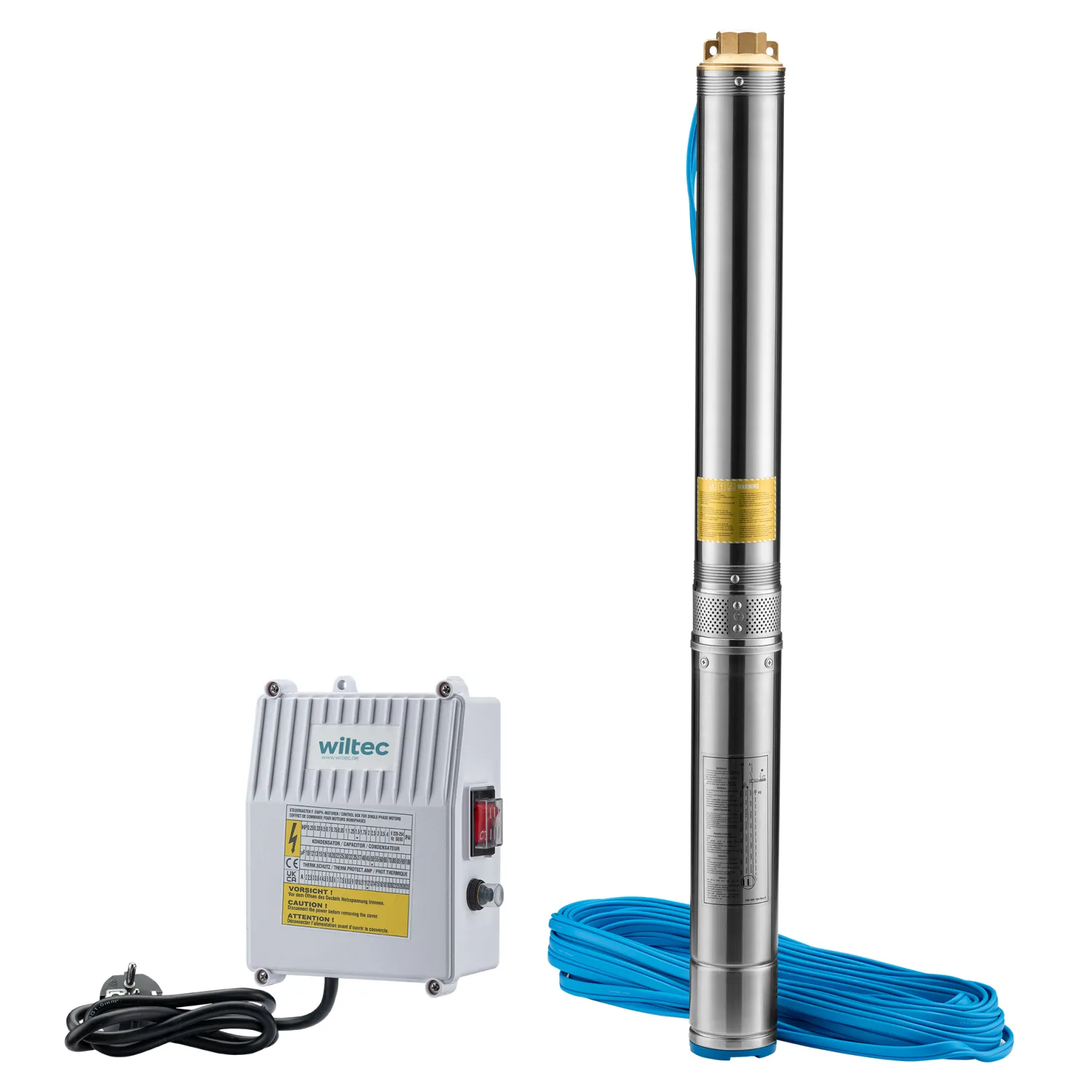 Wiltec 4" Tiefbrunnenpumpe 550 W, Wasserpumpe mit Fördermenge 6000 l/h, Tauchpumpe mit Eintauchtiefe max. 20 m und Förderhöhe max. 59 m