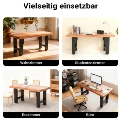 Wiltec Tischbeine aus Stahl 2er Set 80x72cm Vierkantrohre in schwarz pulverbeschichtet Tischkufen Tischgestell Tischuntergestell