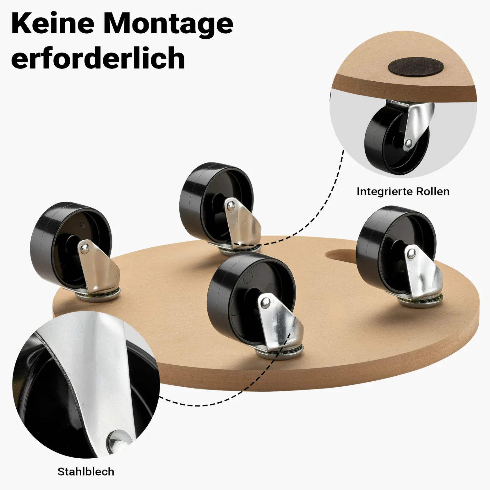 Wiltec Transportroller 250 kg 380 mm, rund, MDF Möbelroller, Rollbrett mit 4 Lenkrollen, Möbelhund als Umzugshilfe