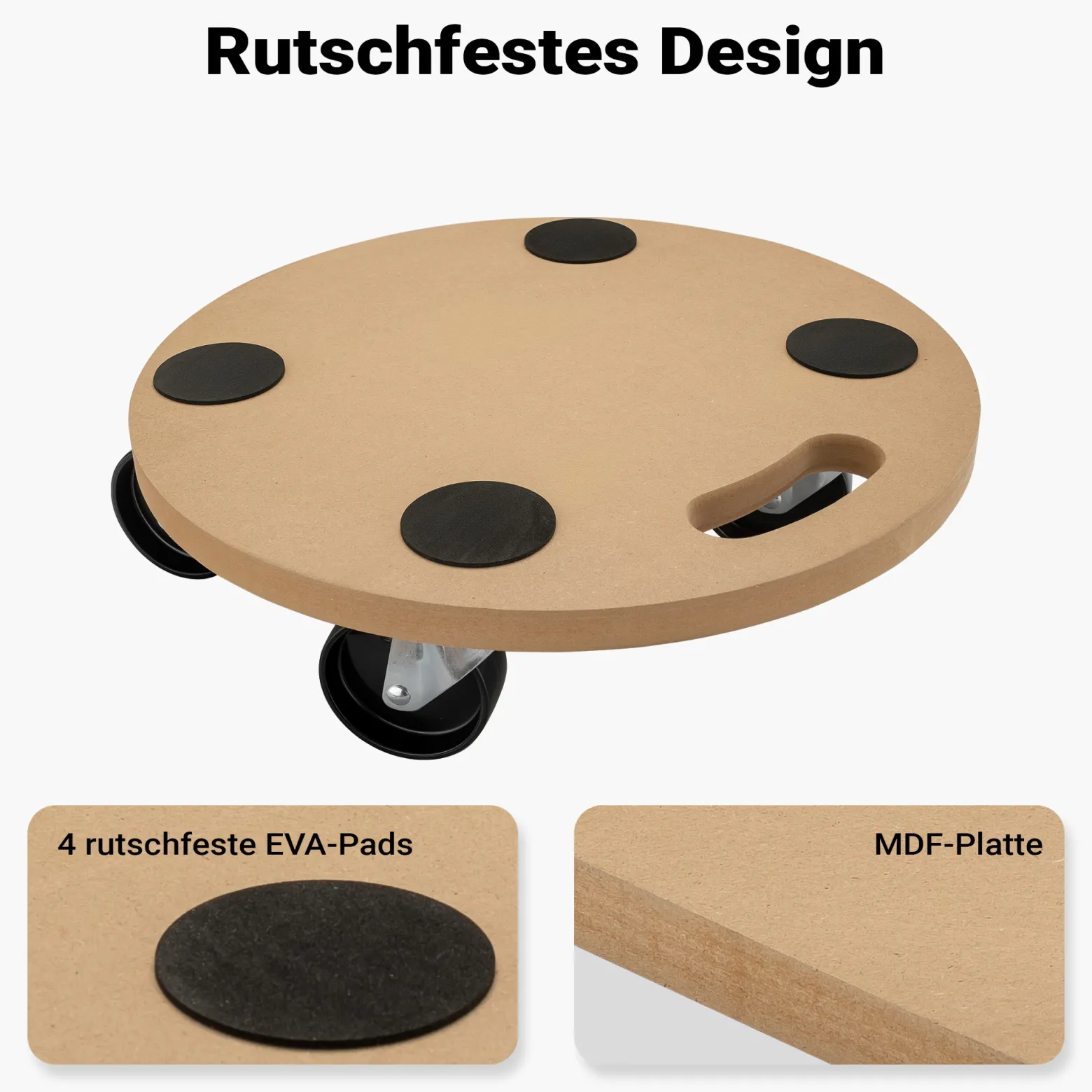 Wiltec Transportroller 250 kg 380 mm, rund, MDF Möbelroller, Rollbrett mit 4 Lenkrollen, Möbelhund als Umzugshilfe