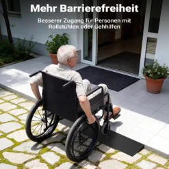 Wiltec Türschwellenrampe 900x150x25 mm für Rollstuhl & Rollator, schwarz, Rollstuhlrampe aus Vollgummi, rutschfeste Oberfläche, Bordsteinrampe kürzbar