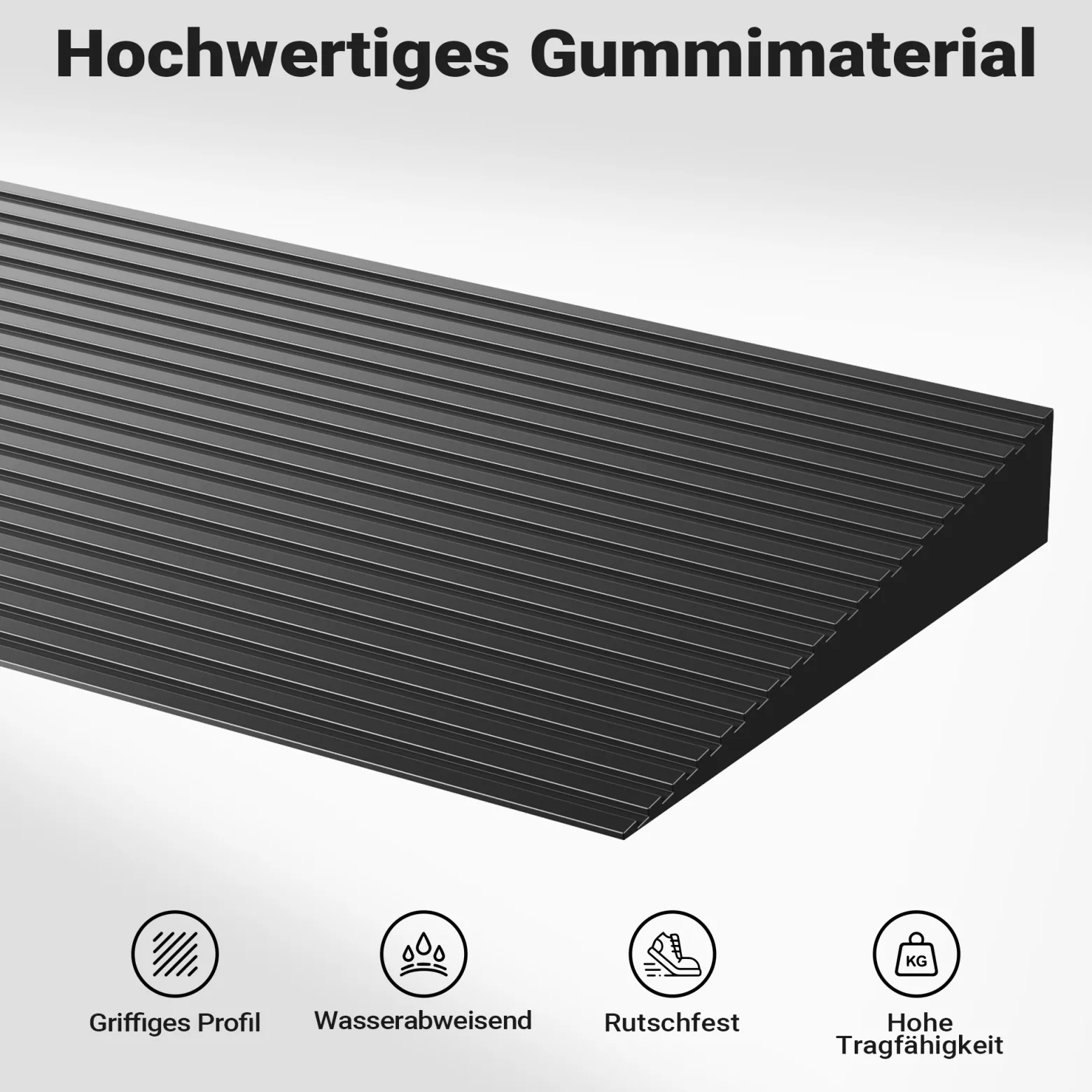 Wiltec Türschwellenrampe 900x200x30 mm für Rollstuhl & Rollator, schwarz, Rollstuhlrampe aus Vollgummi, rutschfeste Oberfläche, Bordsteinrampe kürzbar