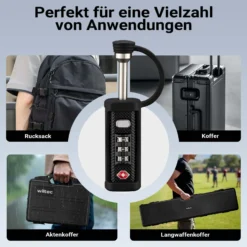 Wiltec TSA Schloss für Koffer, Zahlenschloss 3-stellig, Schloss mit Zahlencode, Gepäckschloss für Reisen, robustes Kofferschloss für Gepäck, Vorhängeschloss aus widerstandsfähigem Material