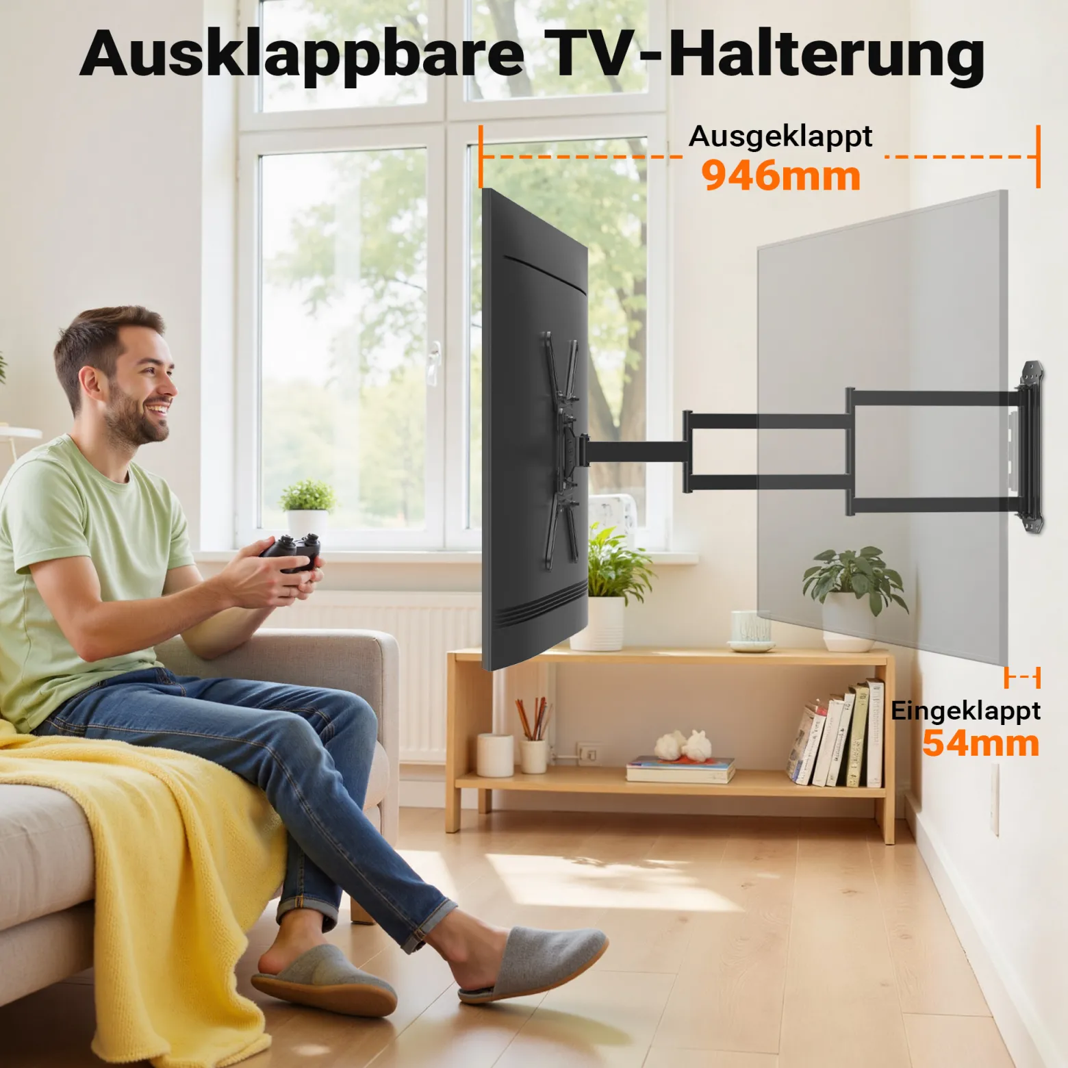 Wiltec TV-Halterung 23"-65", TV Wandhalterung schwenkbar bis 35 kg, platzsparende Fernsehhalterung