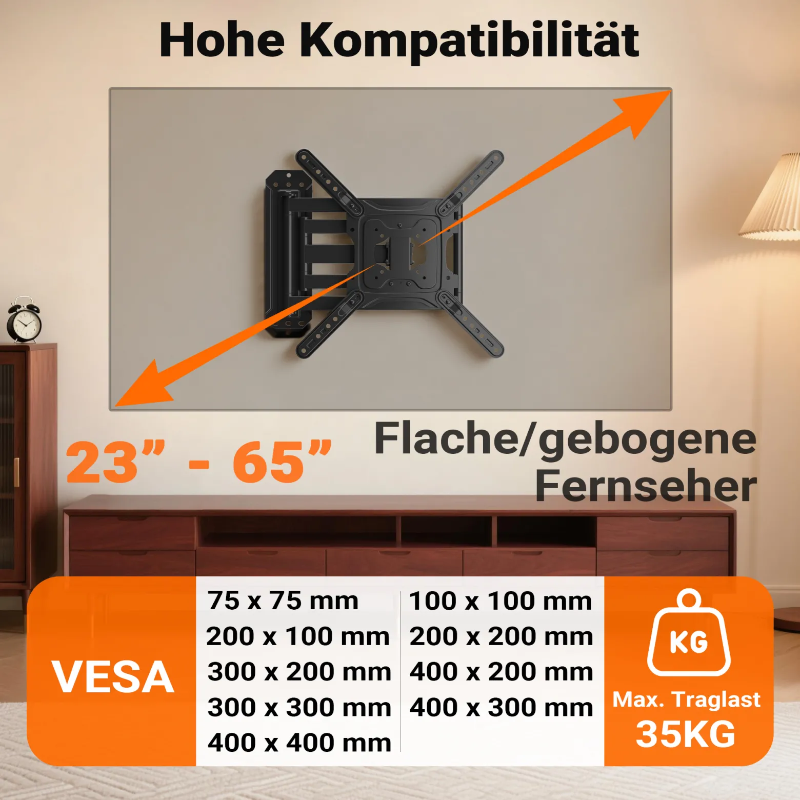 Wiltec TV-Halterung 23"-65", TV Wandhalterung schwenkbar bis 35 kg, platzsparende Fernsehhalterung