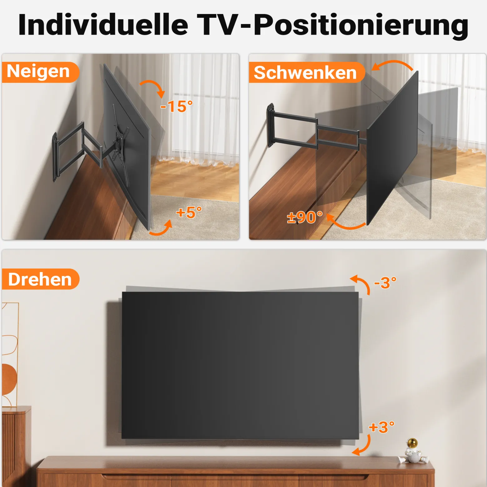 Wiltec TV-Halterung 23"-65", TV Wandhalterung schwenkbar bis 35 kg, platzsparende Fernsehhalterung