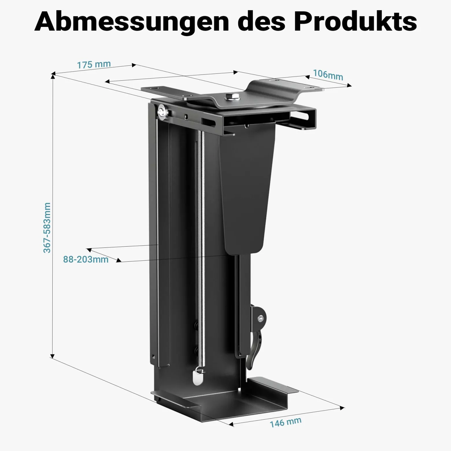 Wiltec Untertisch PC-Halterung Stufenlos Verstellbar 360° Schwenkbar für Computer-Gehäuse bis 10kg
