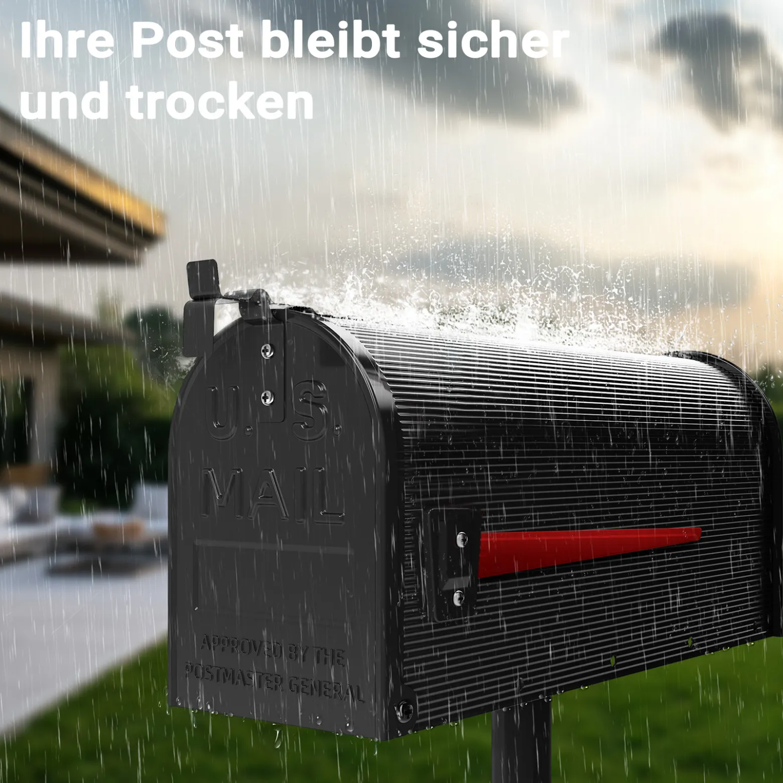 Wiltec US Mailbox schwarz 150 x 513 x 223 mm, amerikanischer Briefkasten mit Fahne, Wandbriefkasten oder Standbriefkasten Stahl amerikanisches Design