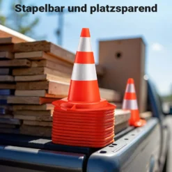 Wiltec Verkehrskegel 50 cm hoch, Leitkegel zum Absichern, Pylon reflektierend, Warnkegel aus robustem PVC für Baustellen