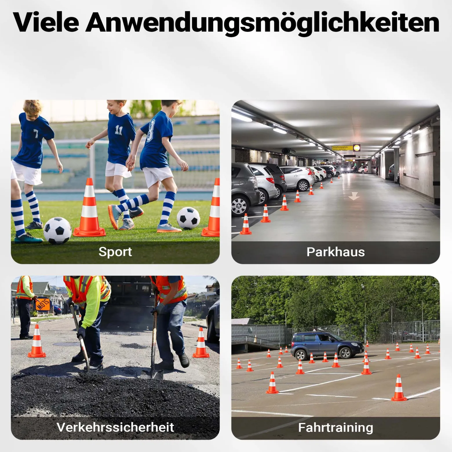 Wiltec Verkehrskegel 50 cm hoch 8 Stück, Leitkegel zum Absichern, Pylon reflektierend, Warnkegel aus robustem PVC für Baustellen