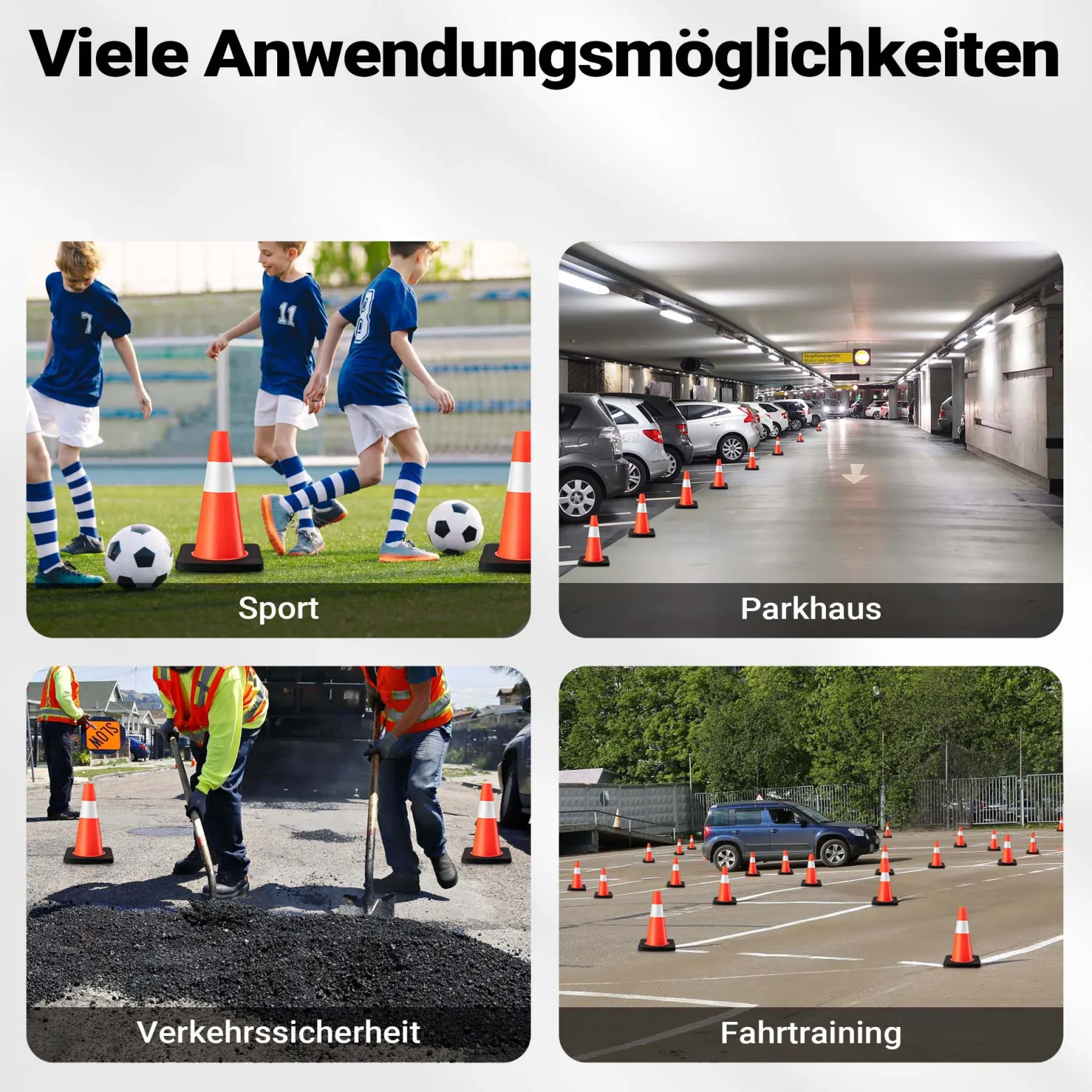 Wiltec Verkehrskegel 45 cm hoch, Leitkegel zum Absichern, Pylon reflektierend, Warnkegel aus robustem PVC und Gummi für Baustellen