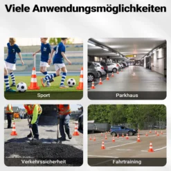 Wiltec Verkehrskegel 50 cm hoch 4 Stück, Leitkegel zum Absichern, Pylon reflektierend, Warnkegel aus robustem PVC für Baustellen