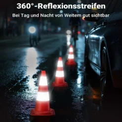 Wiltec Verkehrskegel 50 cm hoch 4 Stück, Leitkegel zum Absichern, Pylon reflektierend, Warnkegel aus robustem PVC für Baustellen