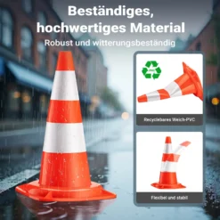 Wiltec Verkehrskegel 50 cm hoch 4 Stück, Leitkegel zum Absichern, Pylon reflektierend, Warnkegel aus robustem PVC für Baustellen