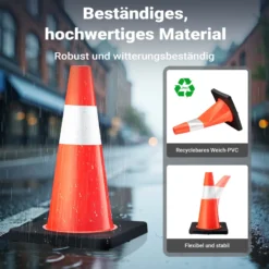Wiltec Verkehrskegel 45 cm hoch 4 Stück, Leitkegel zum Absichern, Pylon reflektierend, Warnkegel aus robustem PVC und Gummi für Baustellen