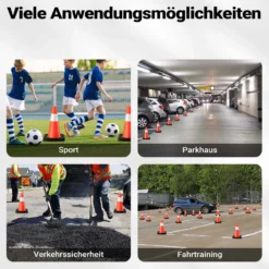 Wiltec Verkehrskegel 45 cm hoch 4 Stück, Leitkegel zum Absichern, Pylon reflektierend, Warnkegel aus robustem PVC und Gummi für Baustellen