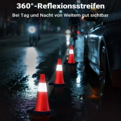 Wiltec Verkehrskegel 45 cm hoch 6 Stück, Leitkegel zum Absichern, Pylon reflektierend, Warnkegel aus robustem PVC und Gummi für Baustellen