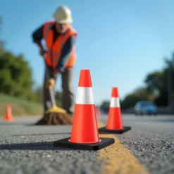 Wiltec Verkehrskegel 45 cm hoch 2 Stück, Leitkegel zum Absichern, Pylon reflektierend, Warnkegel aus robustem PVC und Gummi für Baustellen