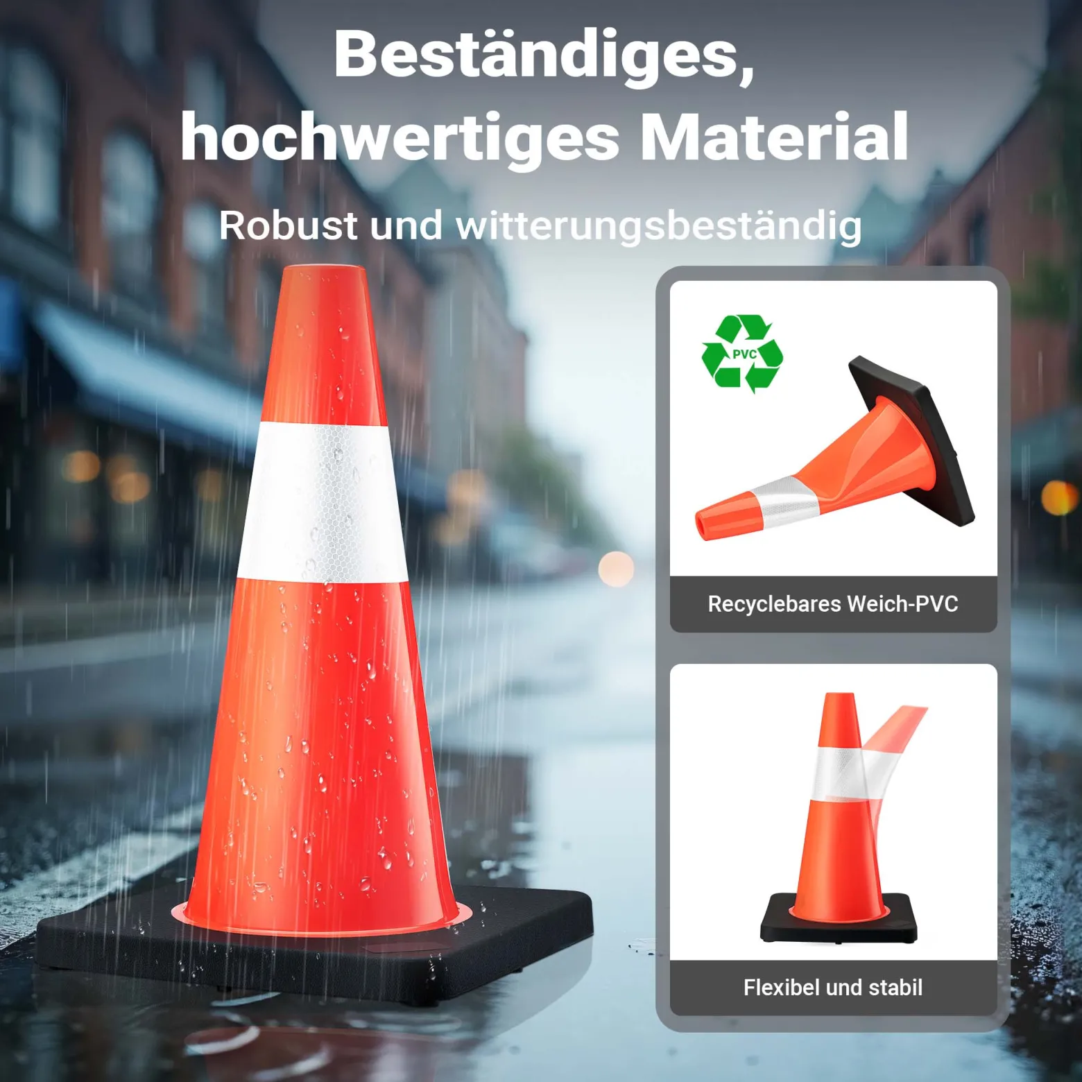 Wiltec Verkehrskegel 45 cm hoch 2 Stück, Leitkegel zum Absichern, Pylon reflektierend, Warnkegel aus robustem PVC und Gummi für Baustellen