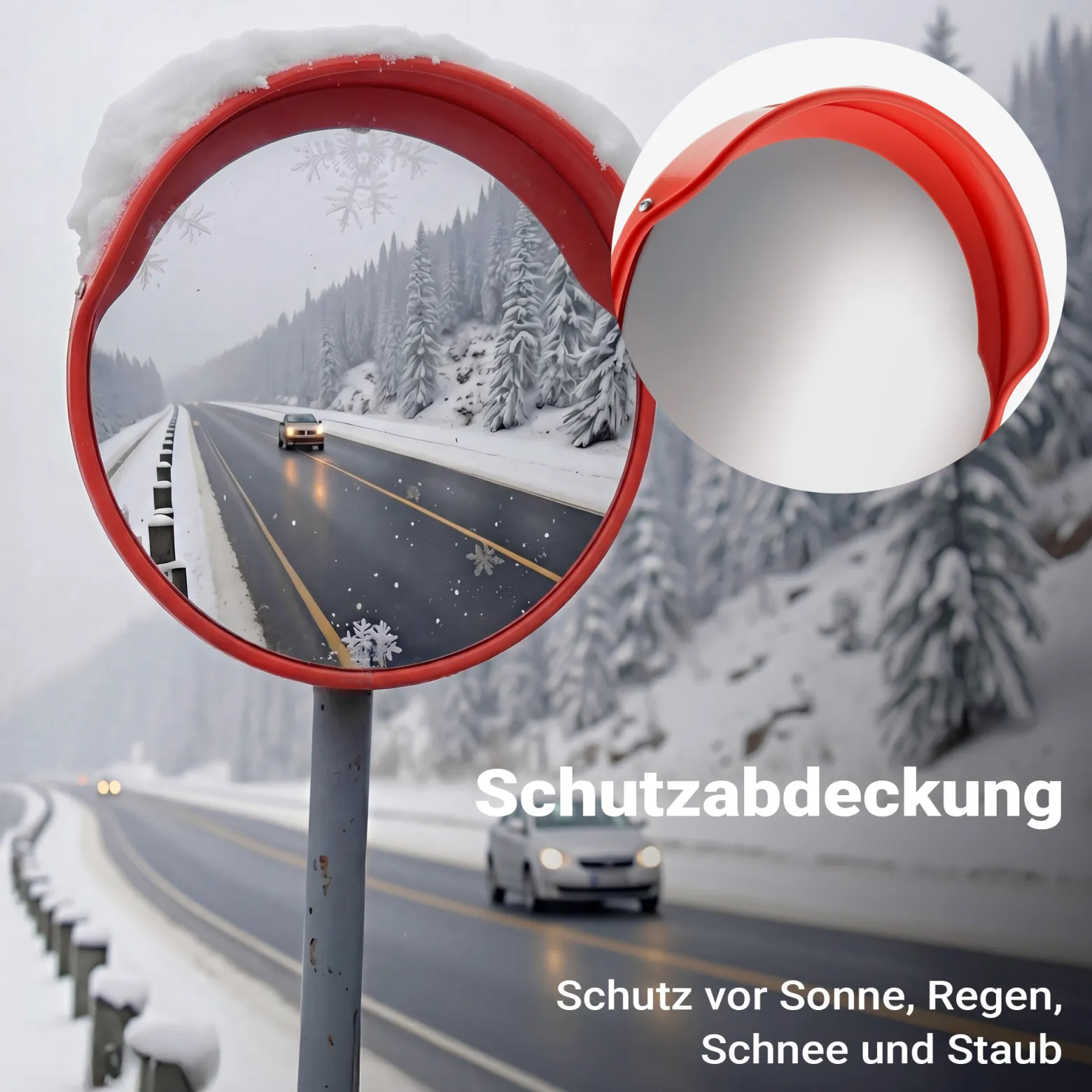 Wiltec Verkehrsspiegel 75 cm konvex mit Schutzhaube, runder Sicherheitsspiegel mit 160-160° Sichtfeld, Konvexspiegel aus Polycarbonat, Überwachungsspiegel für Ausfahrten inkl. Montagematerial