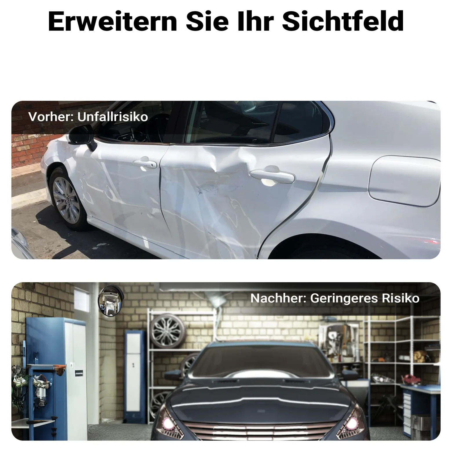 Wiltec Verkehrsspiegel 30 cm konvex mit Schutzhaube Schwarz, runder Sicherheitsspiegel mit 160° Sichtfeld, Konvexspiegel für Ausfahrten inkl. Montagematerial