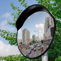 Wiltec Verkehrsspiegel 75 cm konvex mit Schutzhaube Schwarz, runder Sicherheitsspiegel mit 160° Sichtfeld, Konvexspiegel für Ausfahrten inkl. Montagematerial