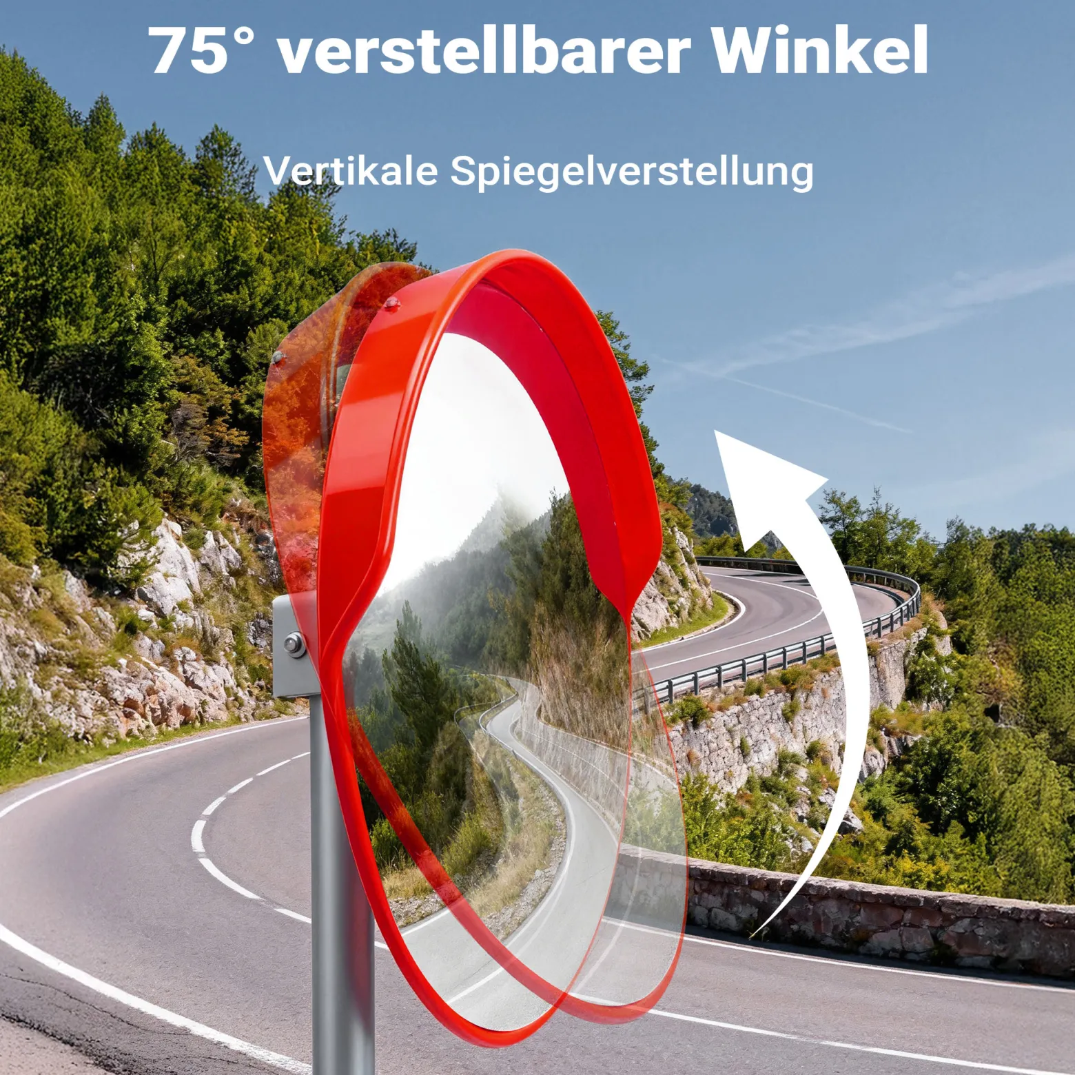 Wiltec Verkehrsspiegel 45 cm konvex mit Schutzhaube, runder Sicherheitsspiegel mit 160-160° Sichtfeld, Konvexspiegel aus Polycarbonat, Überwachungsspiegel für Ausfahrten inkl. Montagematerial
