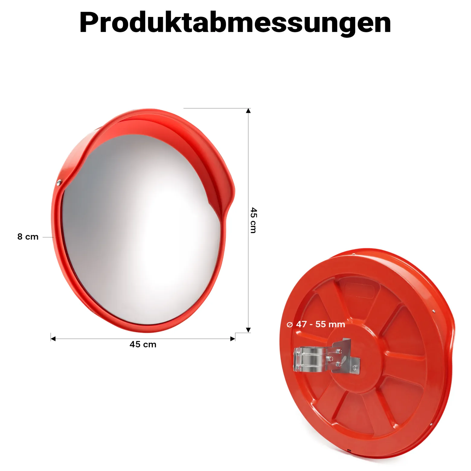 Wiltec Verkehrsspiegel 45 cm konvex mit Schutzhaube, runder Sicherheitsspiegel mit 160-160° Sichtfeld, Konvexspiegel aus Polycarbonat, Überwachungsspiegel für Ausfahrten inkl. Montagematerial