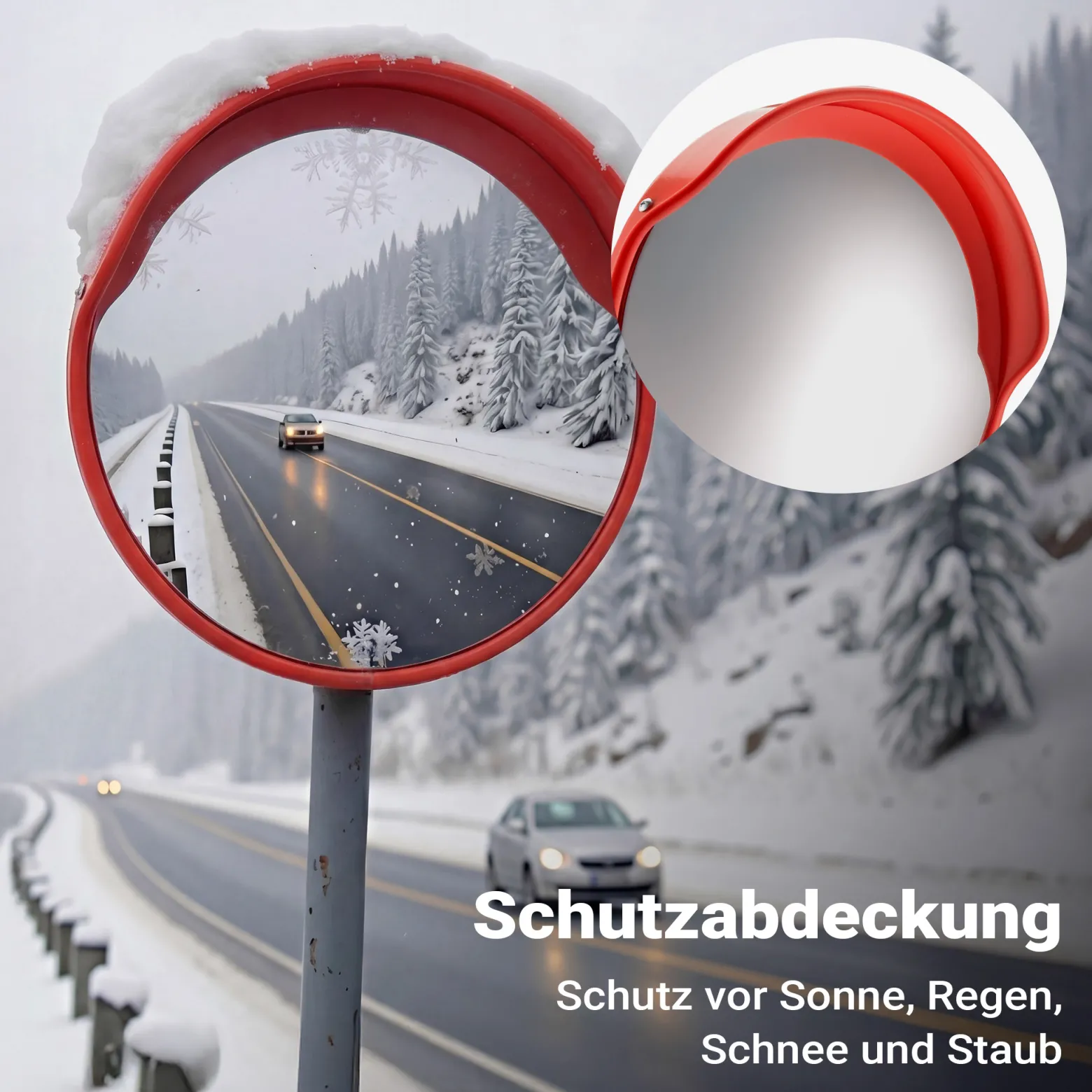 Wiltec Verkehrsspiegel 45 cm konvex mit Schutzhaube, runder Sicherheitsspiegel mit 160-160° Sichtfeld, Konvexspiegel aus Polycarbonat, Überwachungsspiegel für Ausfahrten inkl. Montagematerial
