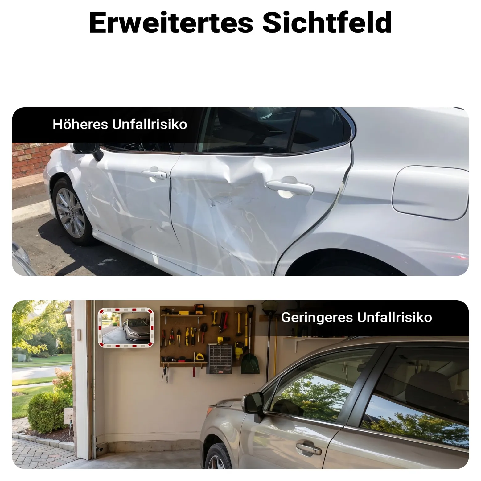 Wiltec Verkehrsspiegel 70 x 90 cm konvex, eckiger Sicherheitsspiegel mit rot-weißen Reflektorstreifen, bruchsicherer Konvexspiegel aus Kunststoff, Überwachungsspiegel für Ausfahrten