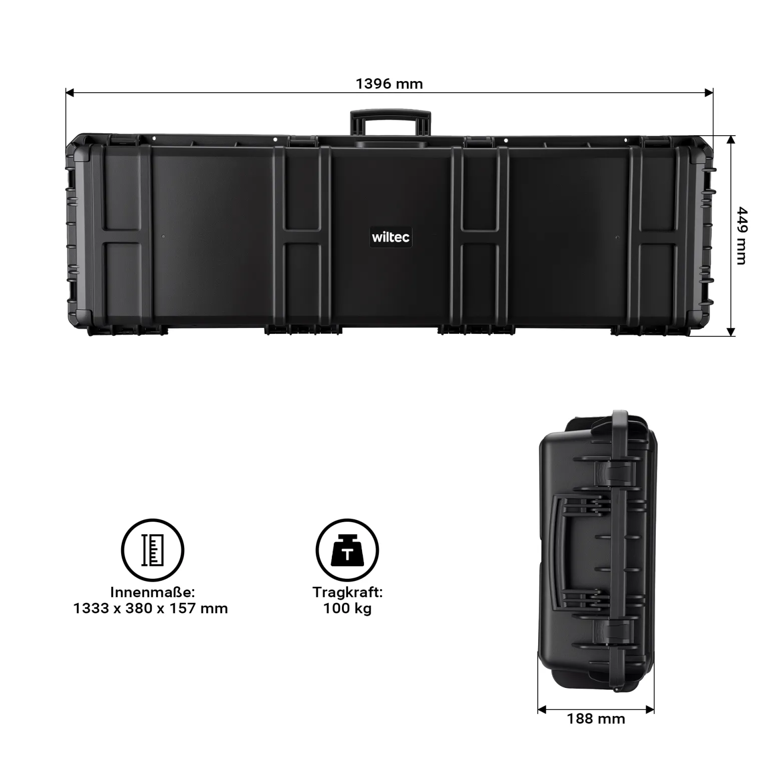 Wiltec Waffenkoffer 139,6 x 44,9 x 18,8 cm aus PP, Bogenkoffer für Bogensport und Gewehre