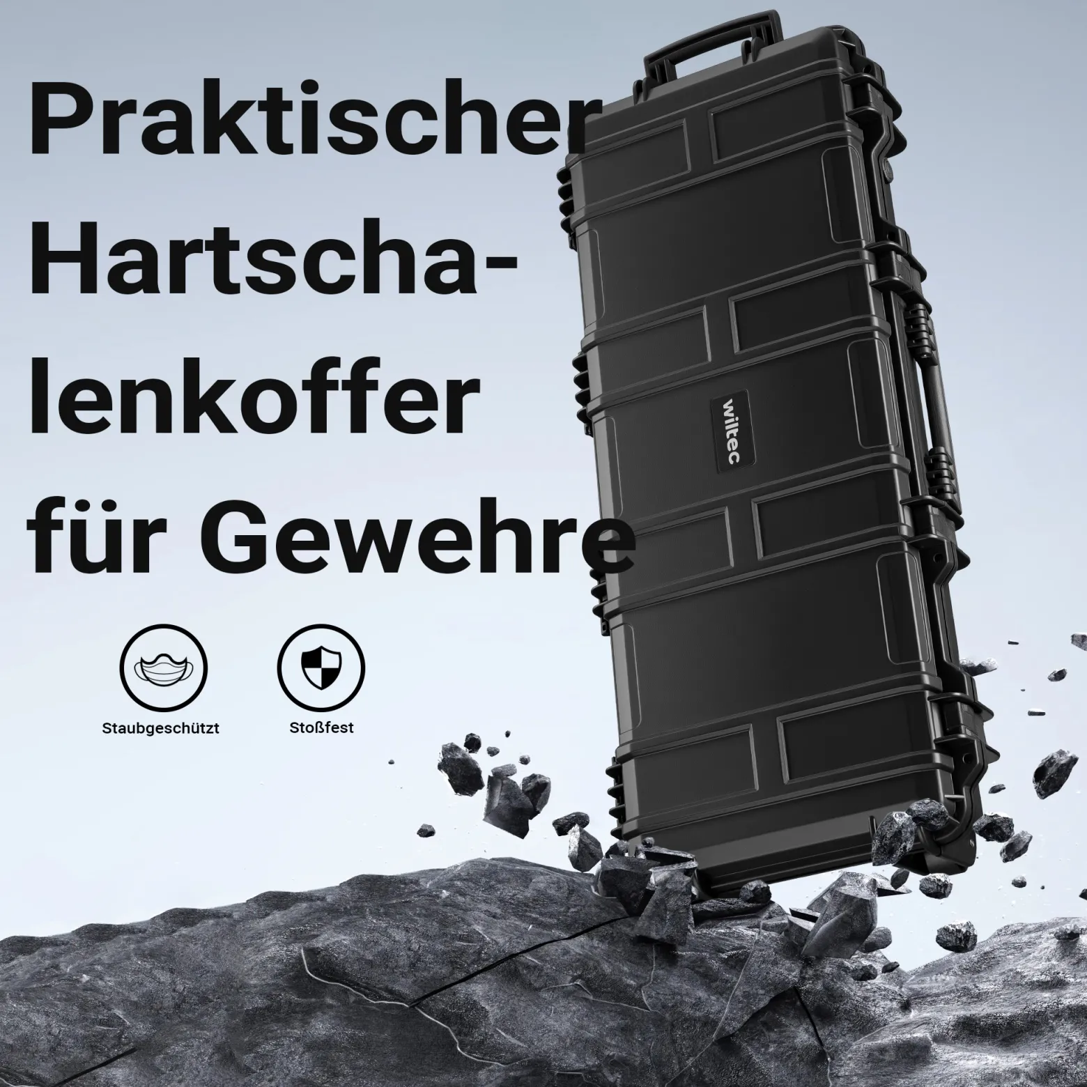 Wiltec Waffenkoffer 97,8 x 42 x 17,3 cm für Langwaffen, Gewehrkoffer mit Schaumstoffpolsterung für sicheren Transport, Langwaffenkoffer mit hoher Traglast und Tragegriff